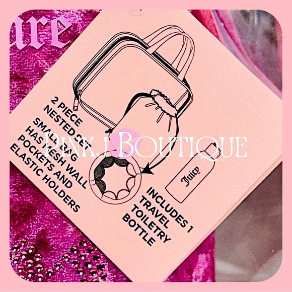 💗2pc {Juicy Couture} Pink Velvet Faux Fur Standup Drawstring Bling Bag Set! - Picture 3 of 6